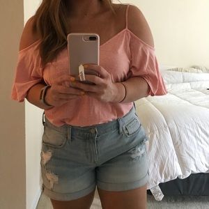 Pink cotton cold shoulder top